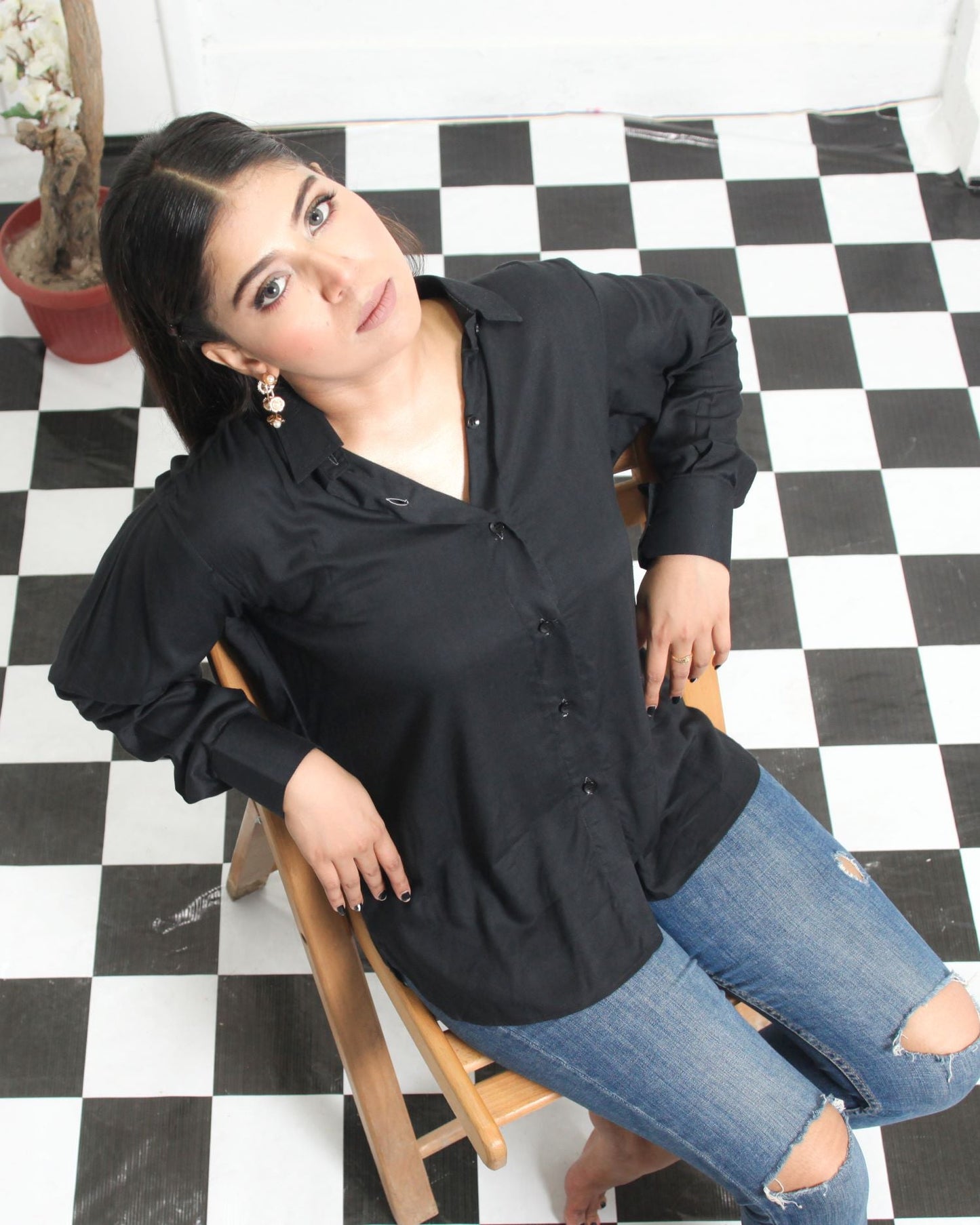 Black Linen Shirt for Women