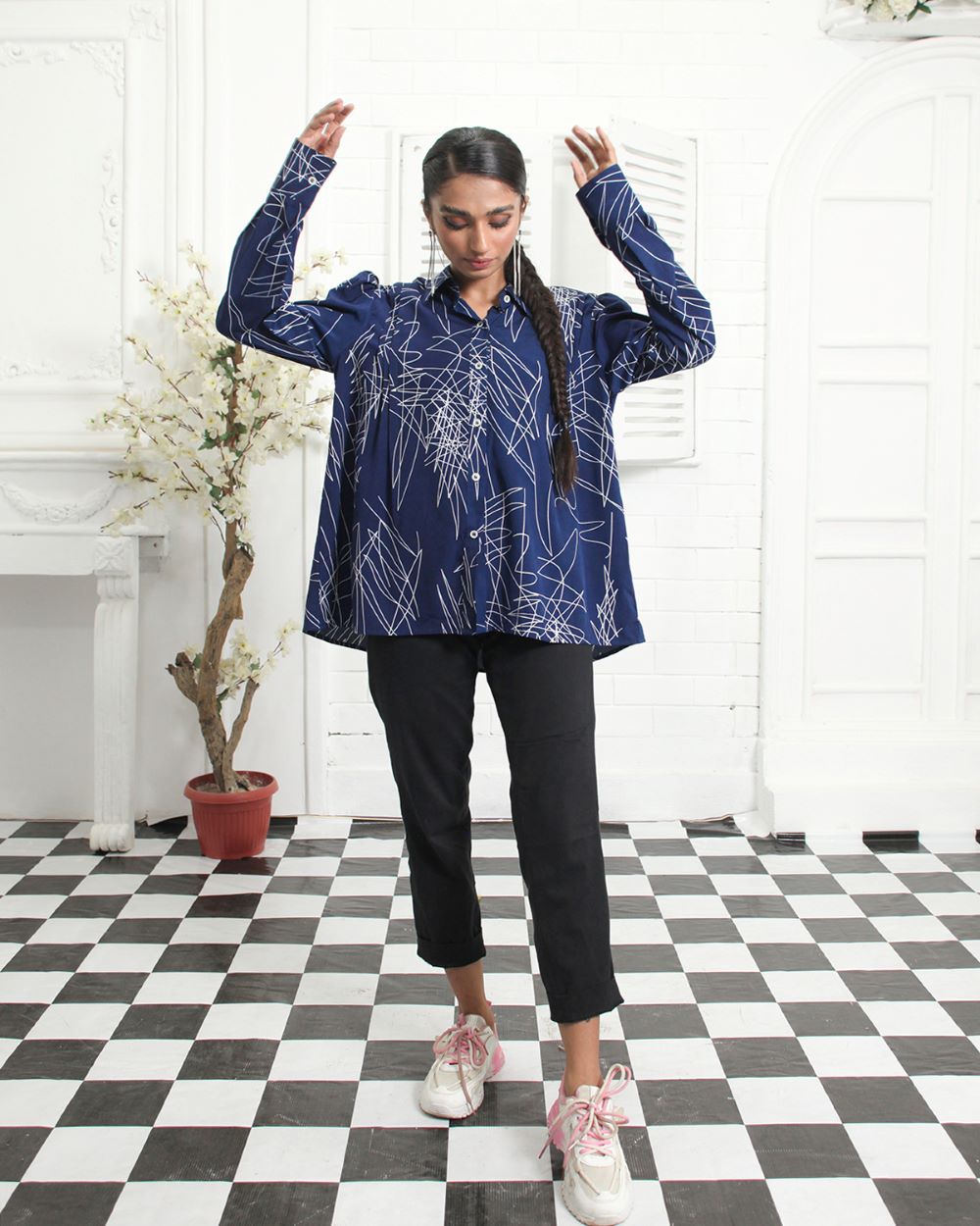 Blue Berry Shirt | Leg of Mutton Sleeve with Front Pleats