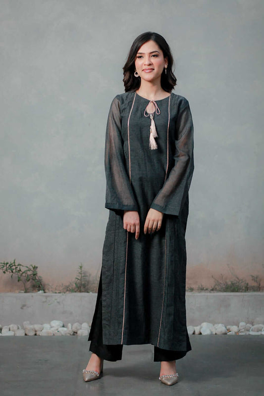 Cotton Net Khadi Panel Dress