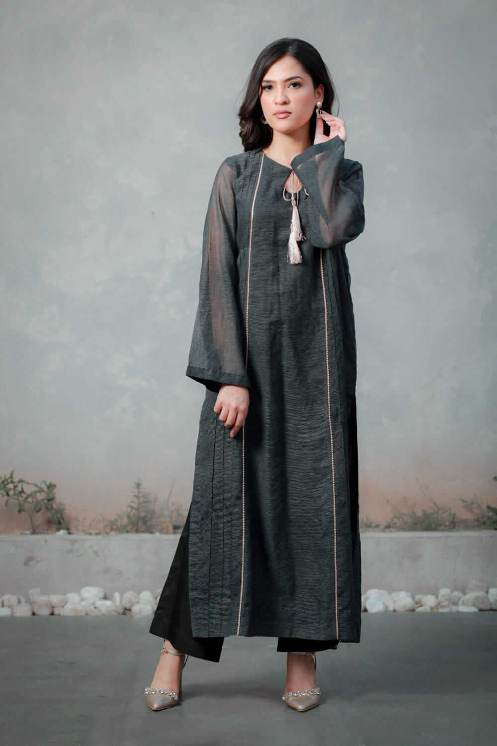 Cotton Net Khadi Panel Dress